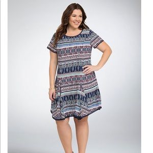 Torrid multicolored patterned dress with raw hem